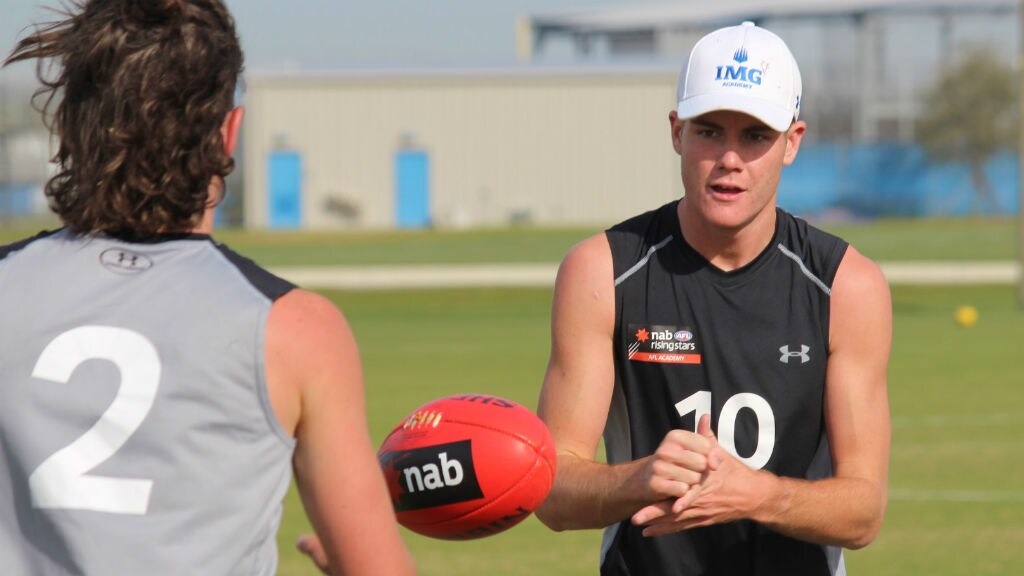 scott landscape.jpg Bailey Scott in a handball drill during the Academy's US trip - AFL,Draft,Geelong Cats,North Melbourne Kangaroos,Brisbane Lions